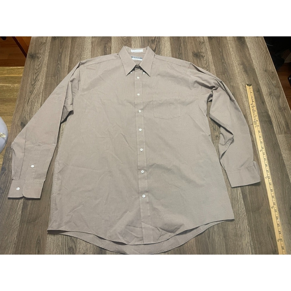 ENRO Shirt, Men's Size 17 36/37 Tall, Tan White, Button Up, Long Sleeve